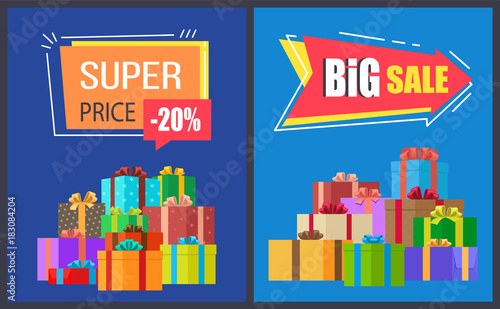 Super Price Big Sale Poster with Gift Boxes Vector