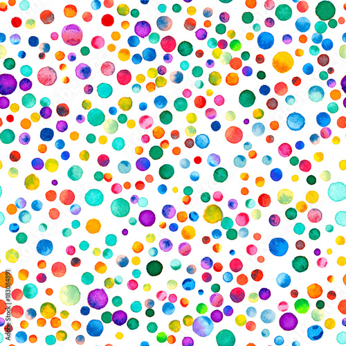 Watercolor confetti seamless pattern. Hand painted quaint circles. Watercolor confetti circles. Purple scattered circles pattern. 98.
