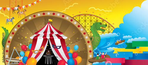 Vector Illustration of amusement park with fantasy theme.