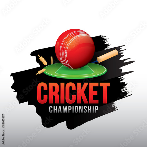 Vector of cricket championship badge design with wood cricket bats and ball.