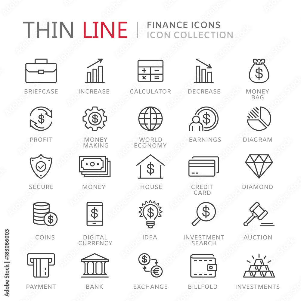 Collection of finance thin line icons Collection of finance thin line icons