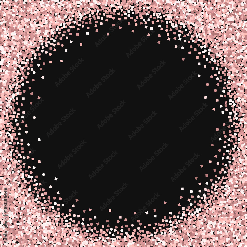 Pink gold glitter. Corner frame with pink gold glitter on black