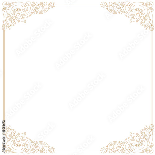Golden vintage border frame engraving with retro ornament pattern in antique baroque style decorative design. Vector