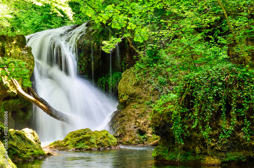 Beautiful background with the famous La Vaioaga waterfall from Romanian National Park in spring season, Europe