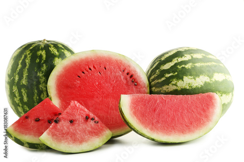Slices of watermelons isolated on white background
