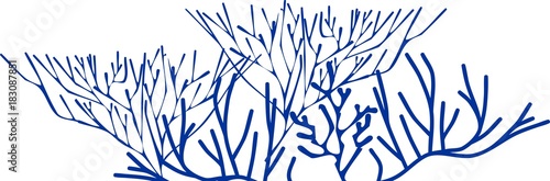 Stylized branched blue corals on white background