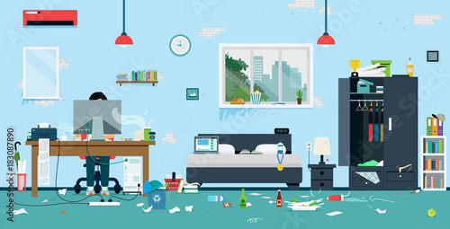 The workplace of freelance is cluttered and dirty.