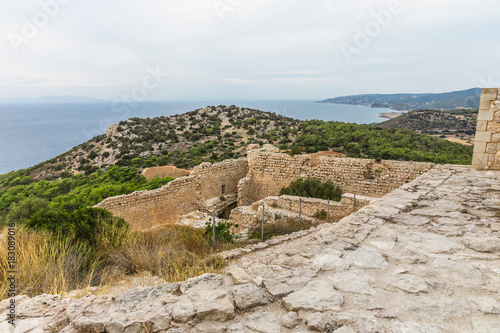 The Castle of Kritinia in Rhodes, Greece. It is today ruined but offers great views to the Aegean Sea, the island of Halki and the port of Kameiros 