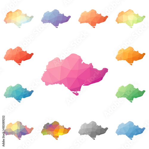 Sentosa geometric polygonal, mosaic style island maps collection. Bright abstract tessellation, low poly style, modern design. Sentosa polygonal maps for your infographics or presentation.