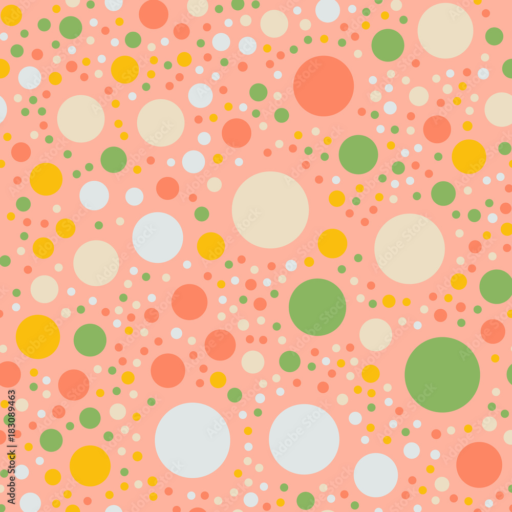 Colorful polka dots seamless pattern on bright 5 background. Superb classic colorful polka dots textile pattern. Seamless scattered confetti fall chaotic decor. Abstract vector illustration. Colorful polka dots seamless pattern on bright 5 background. Superb classic colorful polka dots textile pattern. Seamless scattered confetti fall chaotic decor. Abstract vector illustration.