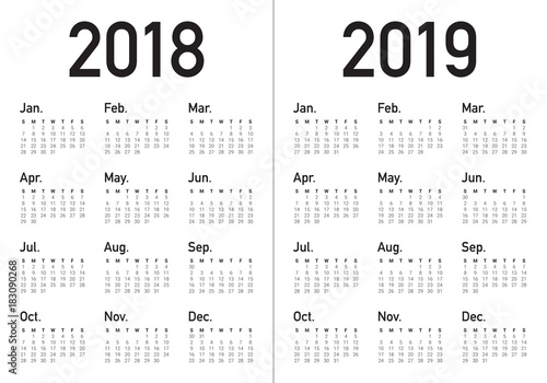 Year 2018 2019 calendar vector