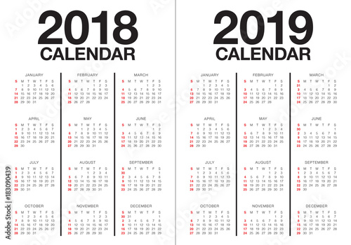 Year 2018 2019 calendar vector