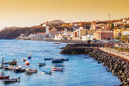 Beautiful view over Candelaria city on the coast of Canary island in Tenerife, Spain