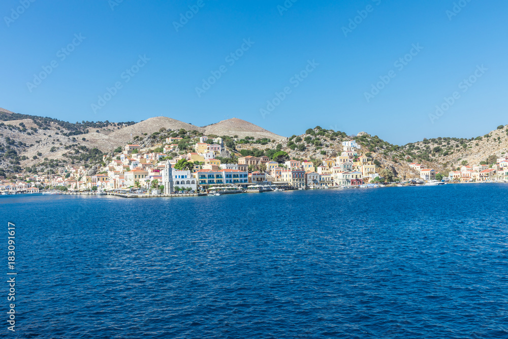 view of Simi Island, one of the smaller holiday islands in the Dodecanese group near the Turkish coast north of Rhodes, Greece