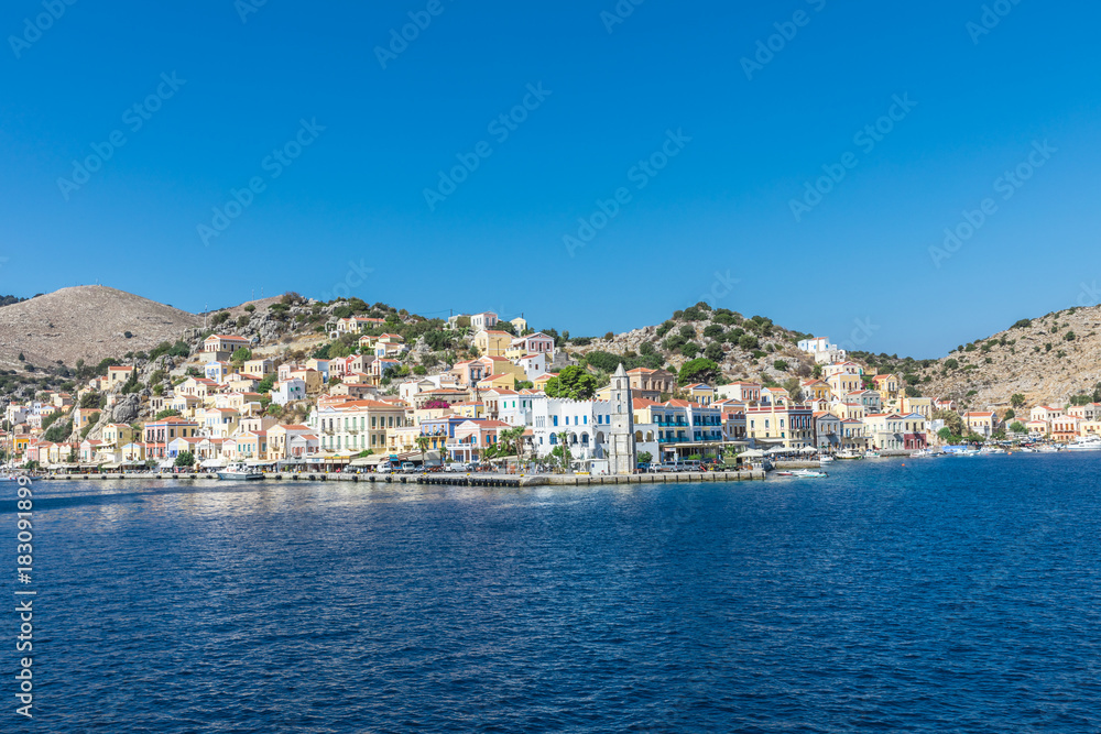 view of Simi Island, one of the smaller holiday islands in the Dodecanese group near the Turkish coast north of Rhodes, Greece