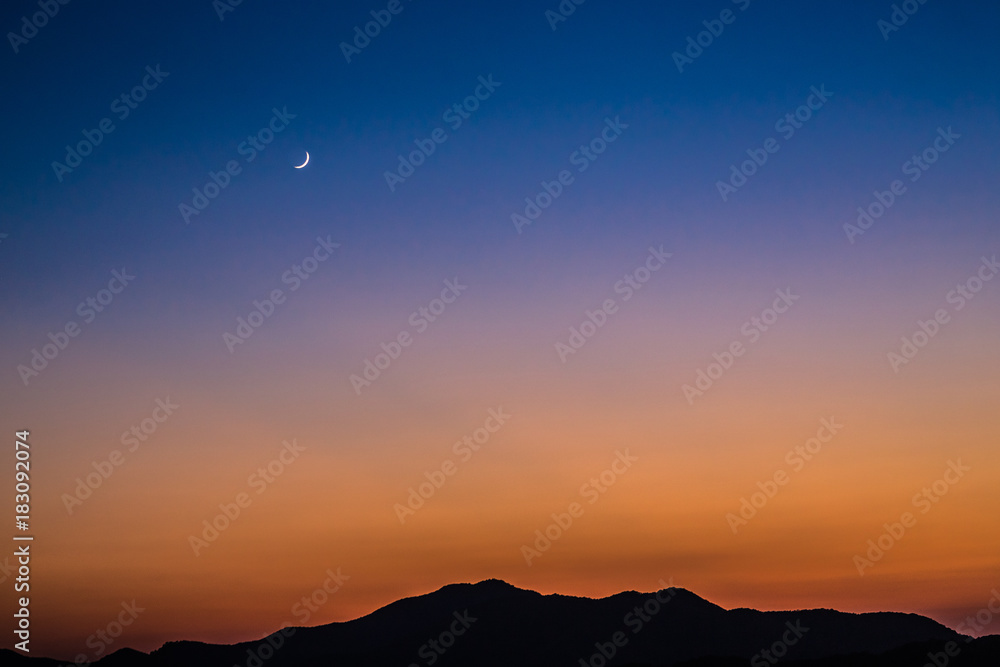 The evening, the hills, the moon, the sunset The evening, the hills, the moon, the sunset