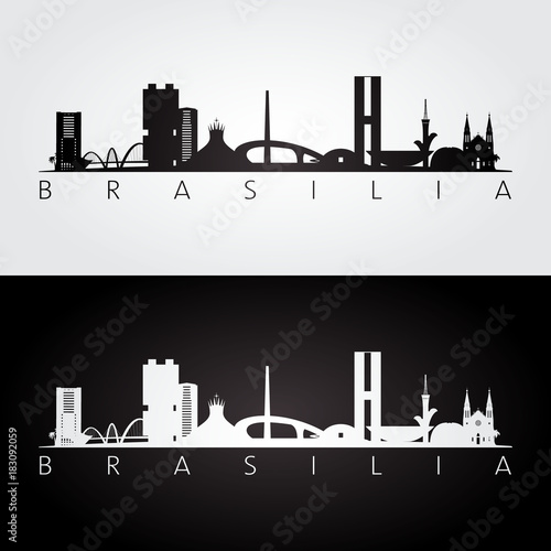 Brasilia skyline and landmarks silhouette, black and white design, vector illustration.