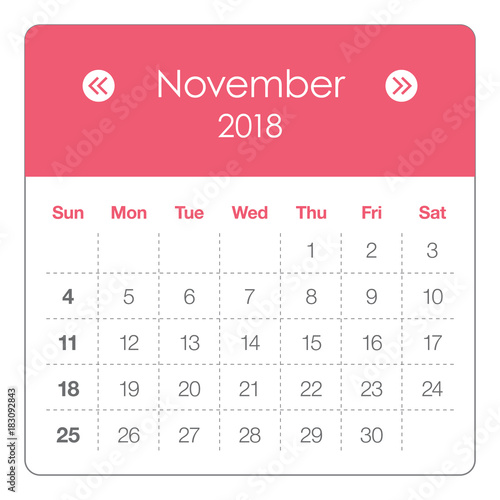 November 2018 calendar vector illustration