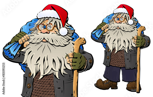 Homeless Santa Claus. The tramp, bum.