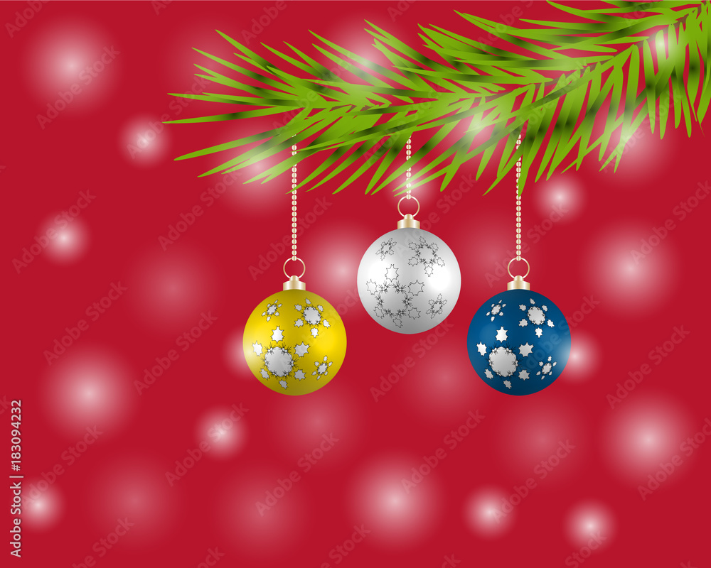 Christmas tree with colorful balls on a red background. Christmas tree with colorful balls on a red background.
