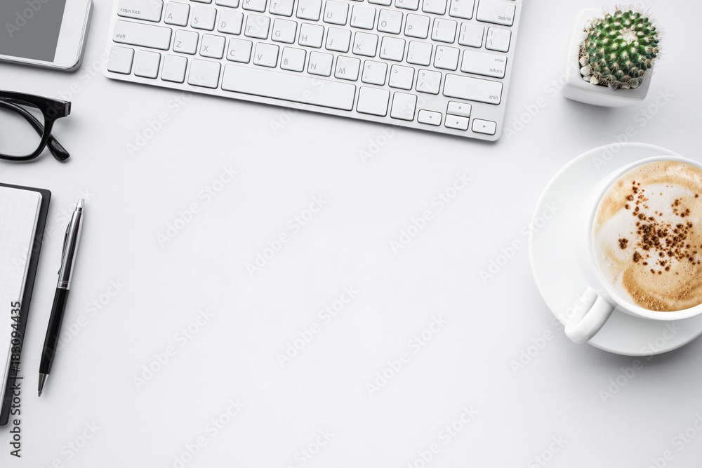 Business table top with mock up Office supplies on white background.Flat lay.Copy space. Business table top with mock up Office supplies on white background.Flat lay.Copy space.