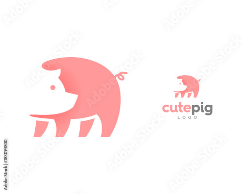 Cute Pink Pig Icon Symbol Logo