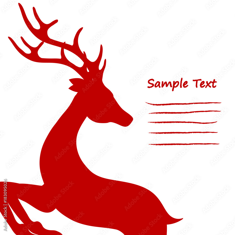 Christmas Card Red Standing Reindeer Cropped on White for your text, Stock Vector Illustration Christmas Card Red Standing Reindeer Cropped on White for your text, Stock Vector Illustration