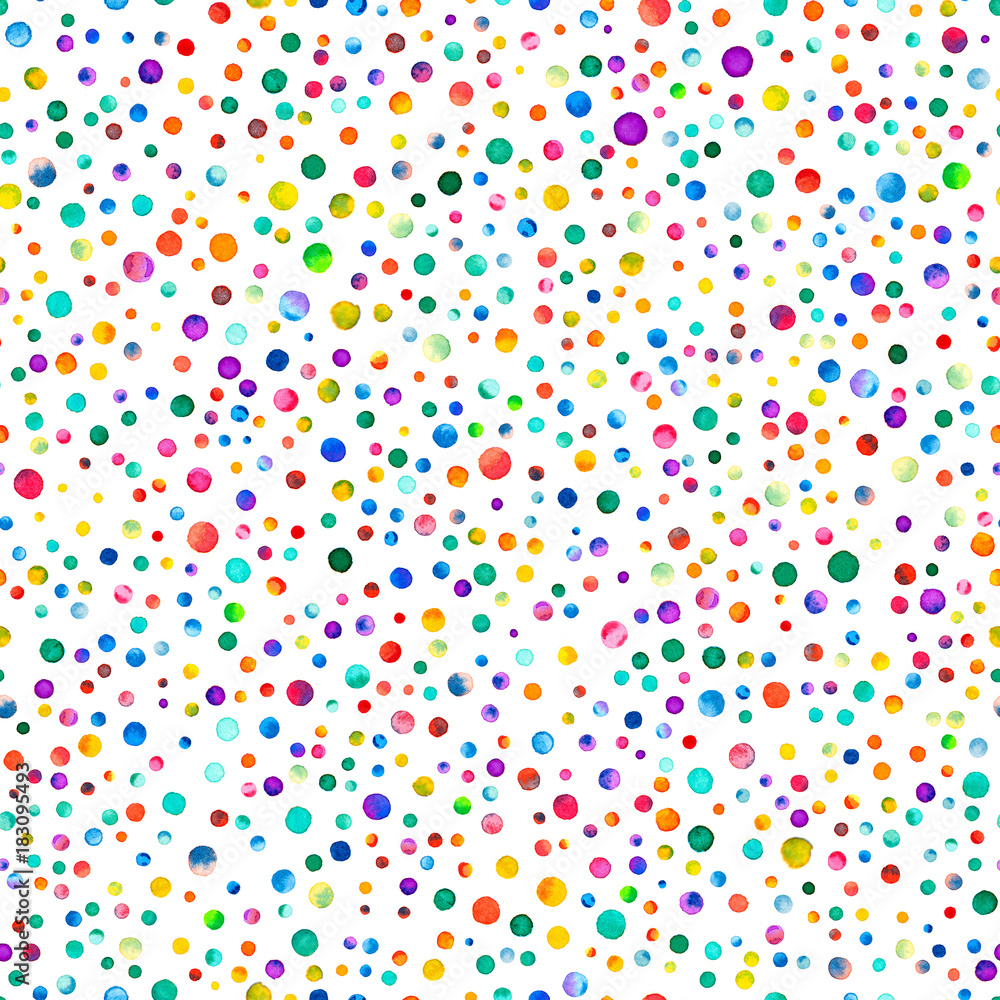 Watercolor confetti seamless pattern. Hand painted divine circles. Watercolor confetti circles. Purple scattered circles pattern. 158.