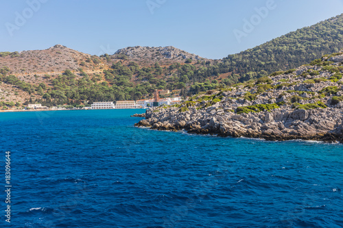 coastline near Panormitis Monastery on Simi, Greece © dadamira