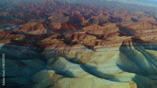 World’s most beautiful landscapes – Zhangye Danxia Rainbow Mountains.  Striped pattern on sandstone hills. Part 3 of a 3 part series which can be merged to a continuous movie. 