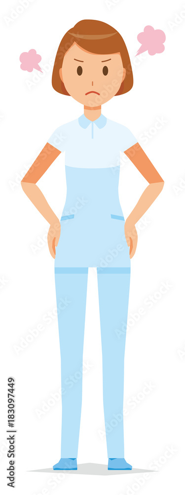 A female nurse wearing a white uniform is angry A female nurse wearing a white uniform is angry