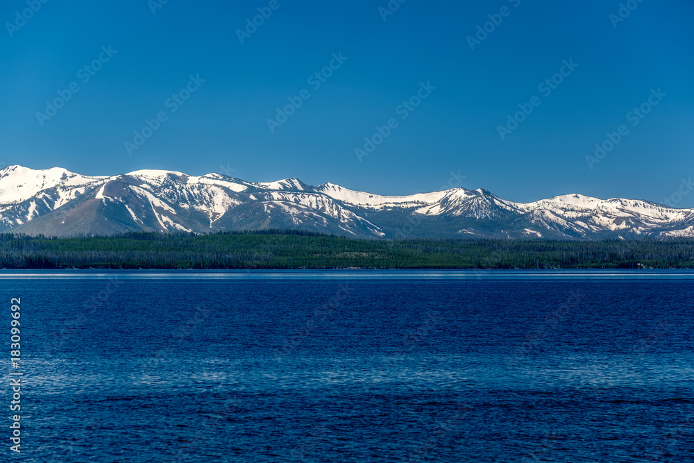 Yellowstone Lake with mountains landscape