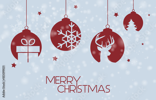 Merry Christmas - snowy background with christmas baubles