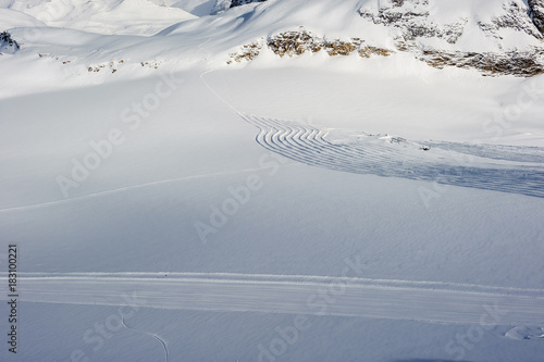 Alpine winter mountain landscape. French Alps with snow.