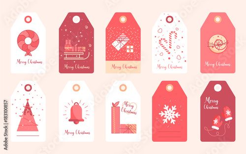 New Year stickers for gifts and clothes. Christmas label set elements vector