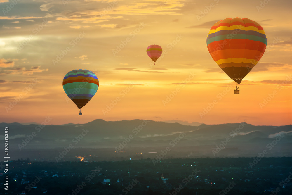 Hot air balloon in the sky sunset background