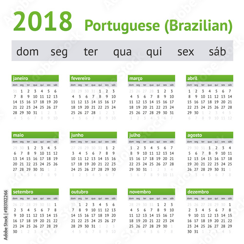 2018 Portuguese American Calendar. Week starts on Sunday