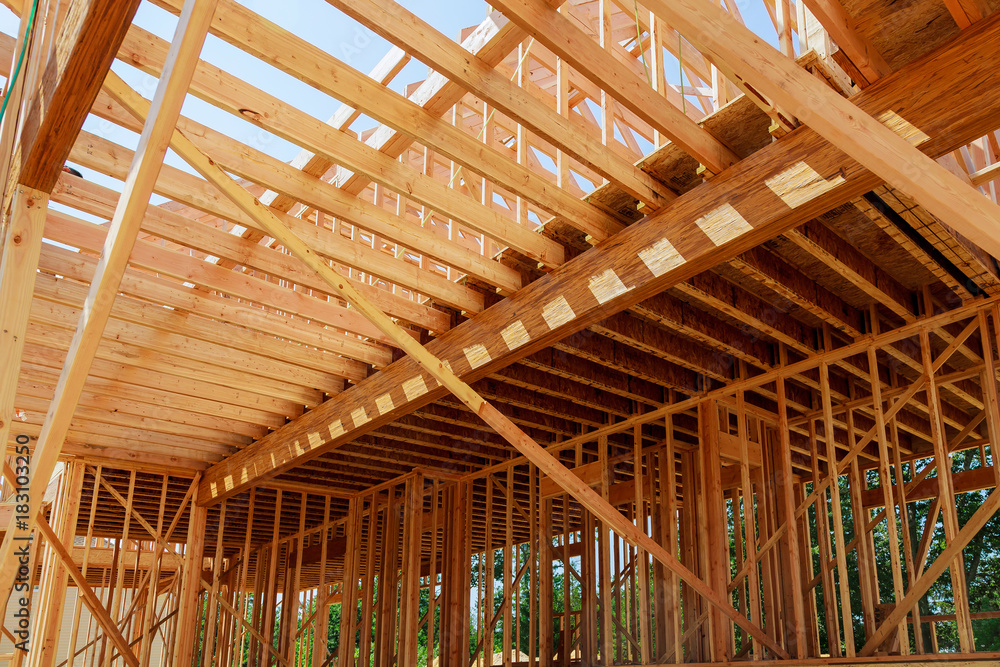 Interior framing of a new house under construction Interior framing of a new house under construction
