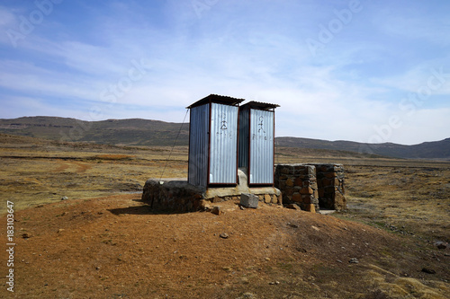 An isolated toilet in Sani Pass border in Lesotho, Africa.