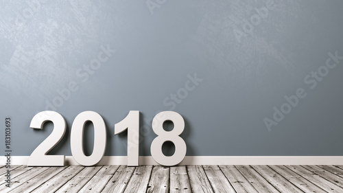 2018 Number Text on Wooden Floor Against Wall
