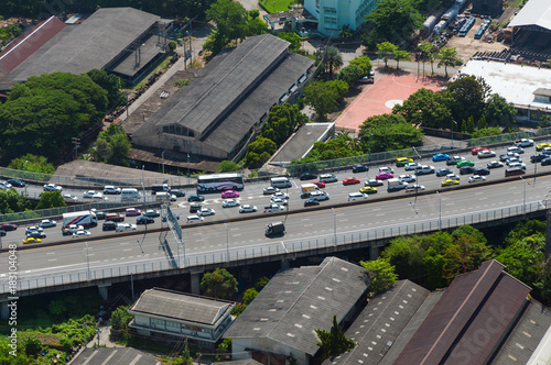 Traffic jams in the morning, top view panaramic view, Bangkok,Thailand.