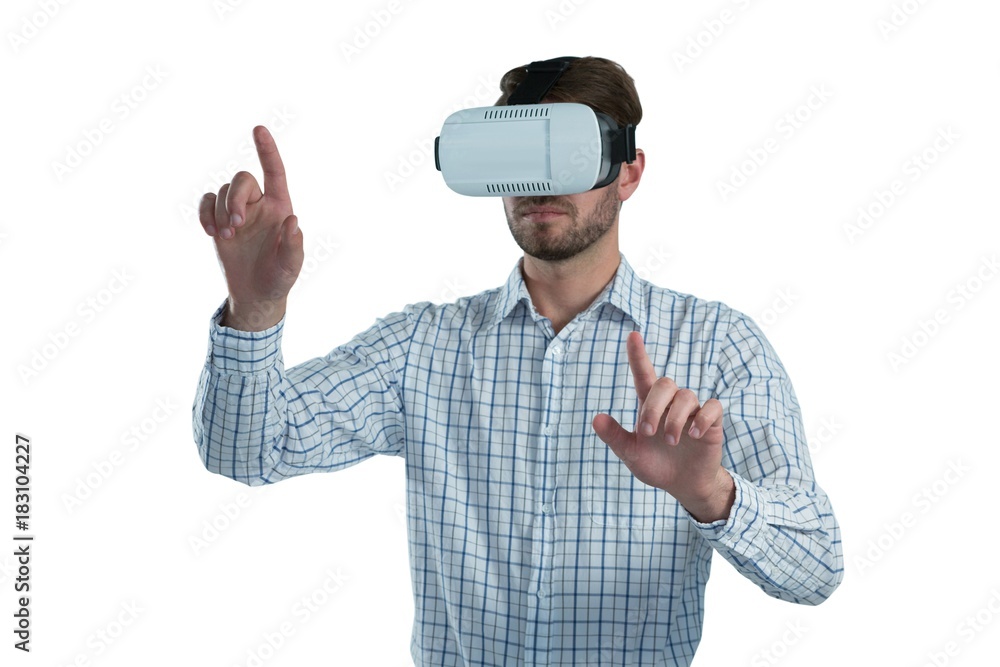 Man gesturing while using virtual reality headset Man gesturing while using virtual reality headset