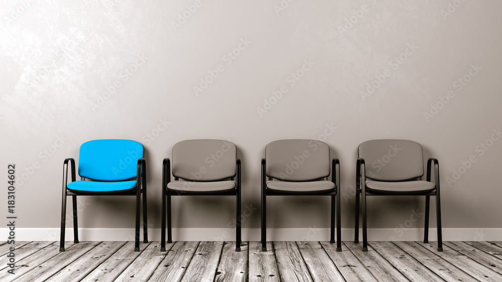 One Different Colored Chair in a Row of Grey One Different Colored Chair in a Row of Grey