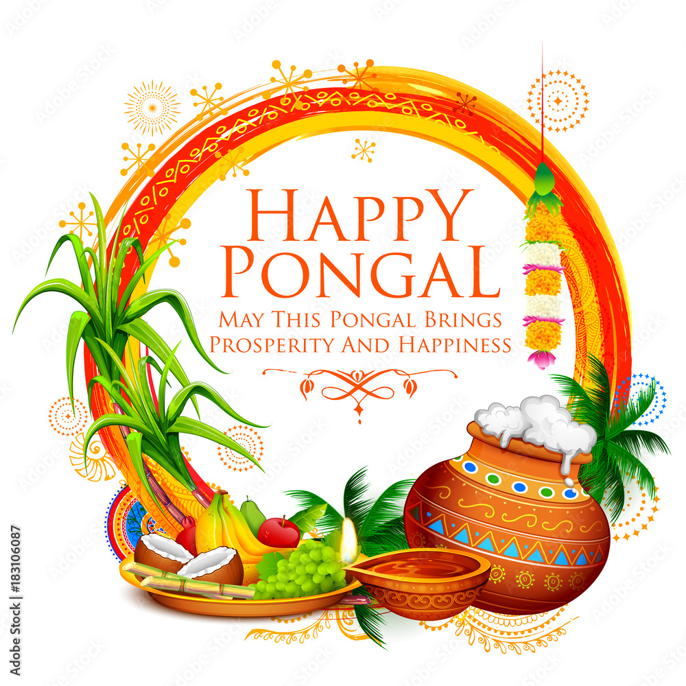 Obraz premium Happy Pongal Holiday Harvest Festival of Tamil Nadu South India greeting background