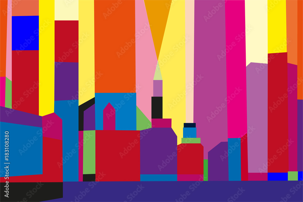 Skyline of a big city with skyscrapers in bright colors. Skyline of a big city with skyscrapers in bright colors.