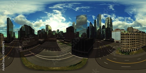 Panorama of the city. Environment map. HDRI map. Equirectangular projection. Spherical panorama
