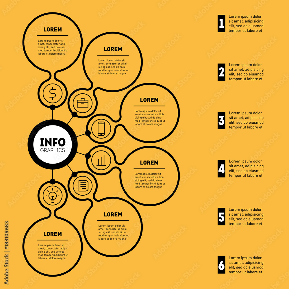 Business presentation or infographic with 6 options. Vector dynamic infographics or mind map of technology or education process with 6 steps. Web Template of a chart, mindmap or diagram. Business presentation or infographic with 6 options. Vector dynamic infographics or mind map of technology or education process with 6 steps. Web Template of a chart, mindmap or diagram.