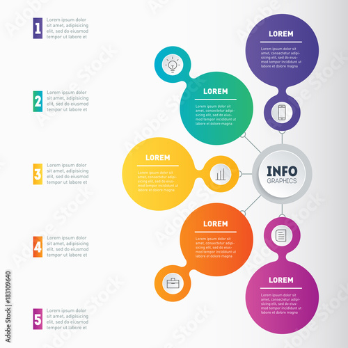 Vector infographics of technology or education process. Web Template of a chart, mindmap or diagram. Business presentation or info graphic with 5 options. Part of the report.