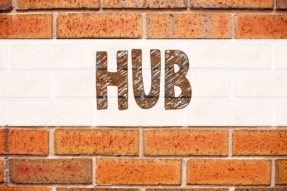 Conceptual announcement text caption inspiration showing HUB. Business concept for HUB Advertisement written on old brick background with copy space Conceptual announcement text caption inspiration showing HUB. Business concept for HUB Advertisement written on old brick background with copy space