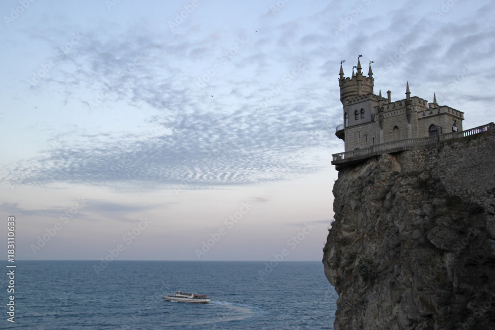 Swallow's Nest castle on the rock over the Black Sea in Crimea, This castle is a symbol of Crimea.
